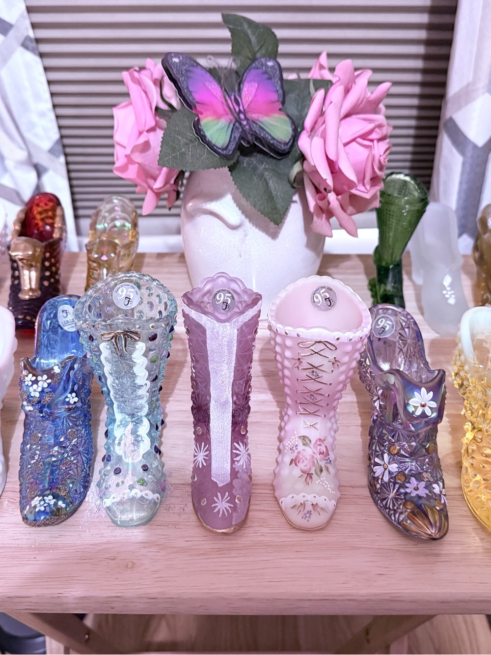 Fenton Pink and Purple Glass Shoe Collection